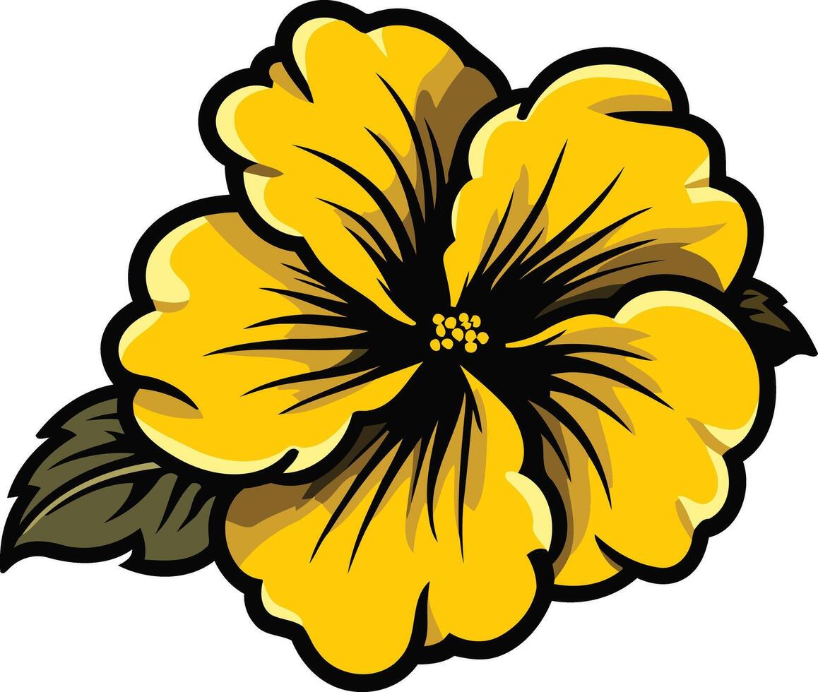 A vibrant yellow hibiscus flower with a single green leaf vector