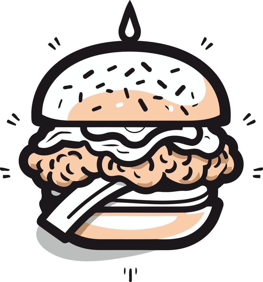 A cartoon illustration of a delicious-looking burger with a unique topping vector