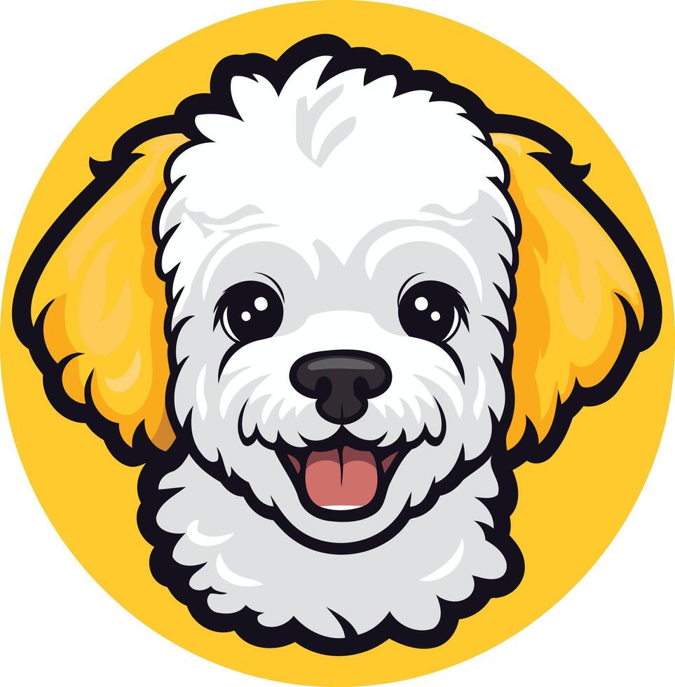 Cute cartoon illustration of a fluffy white dog with yellow ears, perfect for pet related products, branding, and social media vector