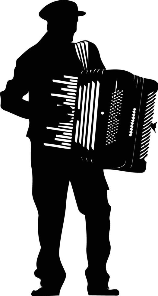 A simple black and white silhouette of a musician playing an accordion vector