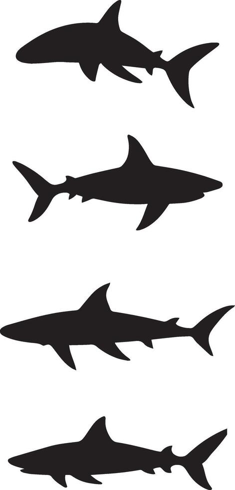 sharks silhouettes set on white background vector