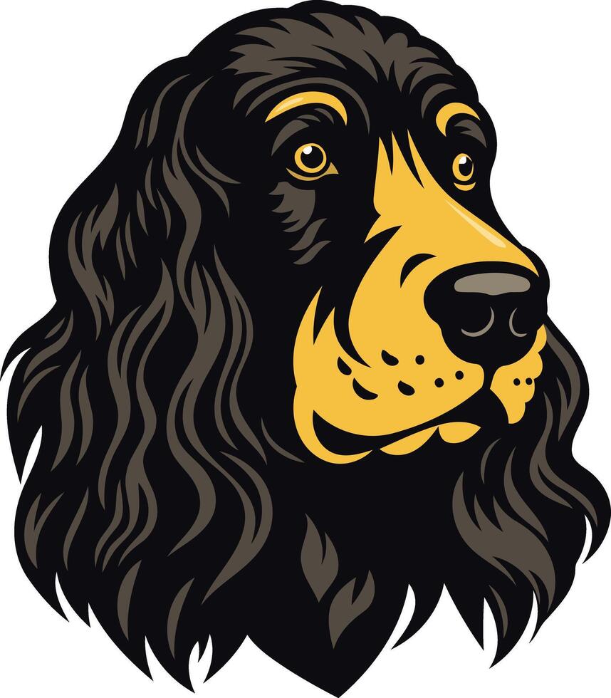 A striking illustration of a black cocker spaniel's head, featuring detailed fur, expressive eyes, and a gentle, alert expression vector