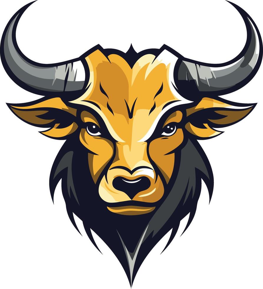 A powerful and dynamic bull head logo design with bold colors and sharp lines vector