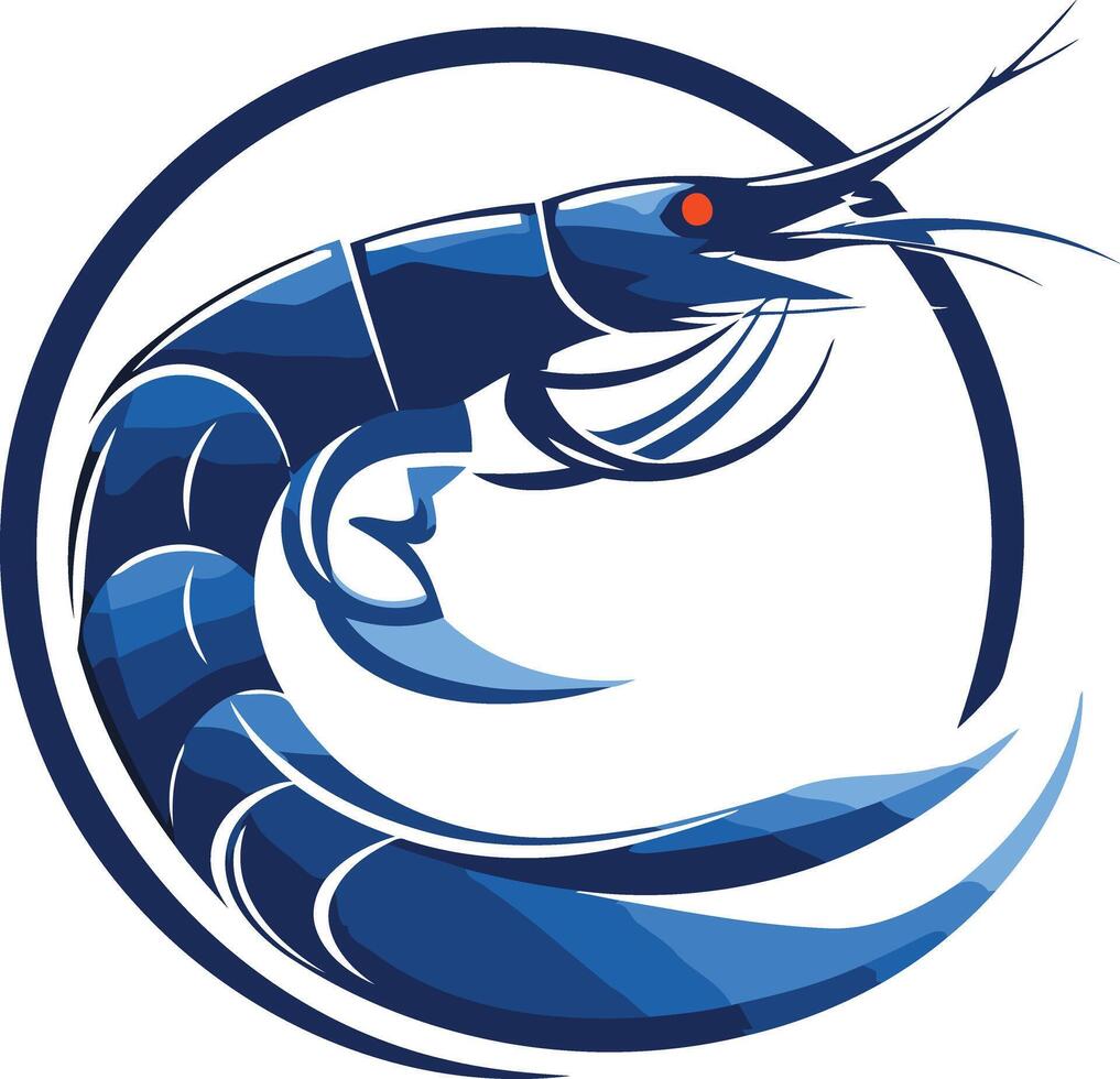A stylized blue shrimp logo design, perfect for seafood restaurants, fishing businesses, or any brand seeking a unique and memorable symbol vector