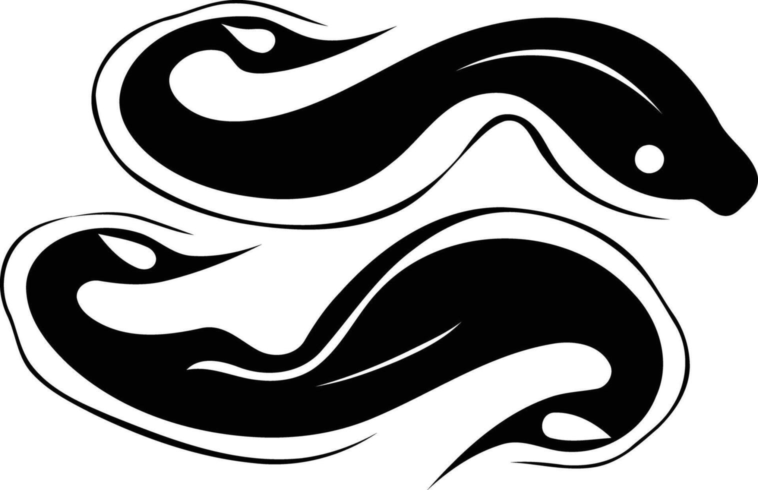 Abstract black and white tattoo design featuring two intertwined serpentine shapes vector