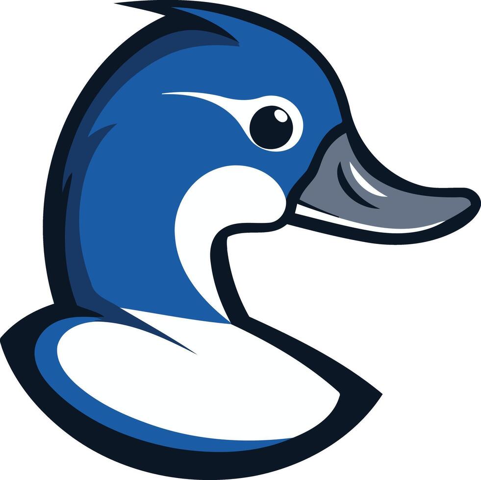 Cartoon Blue Duck Head with White and Gray Details vector