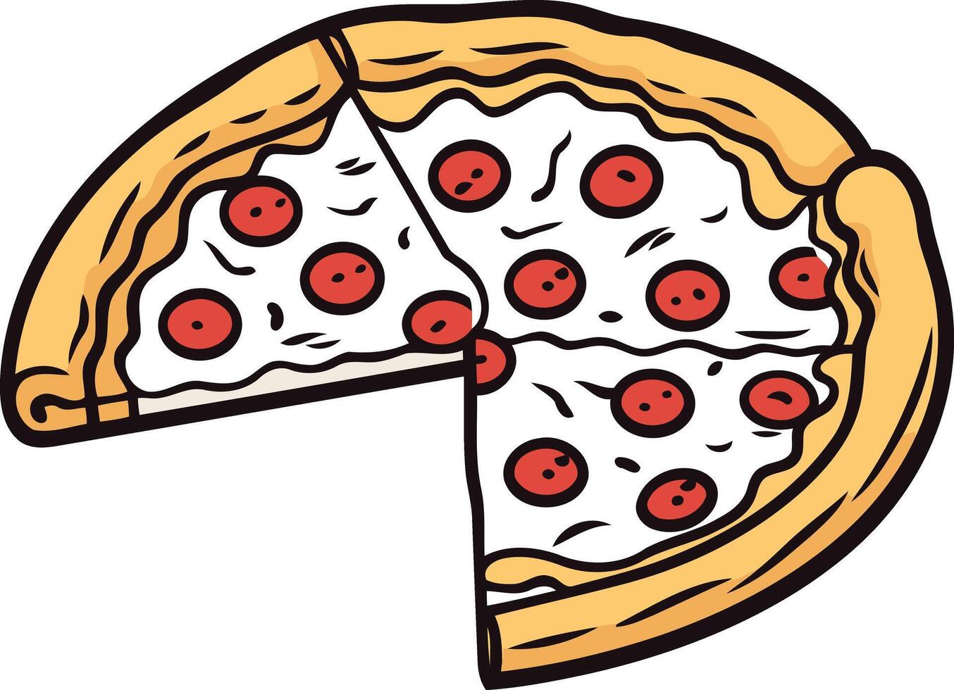 A delicious pepperoni pizza with one slice missing vector