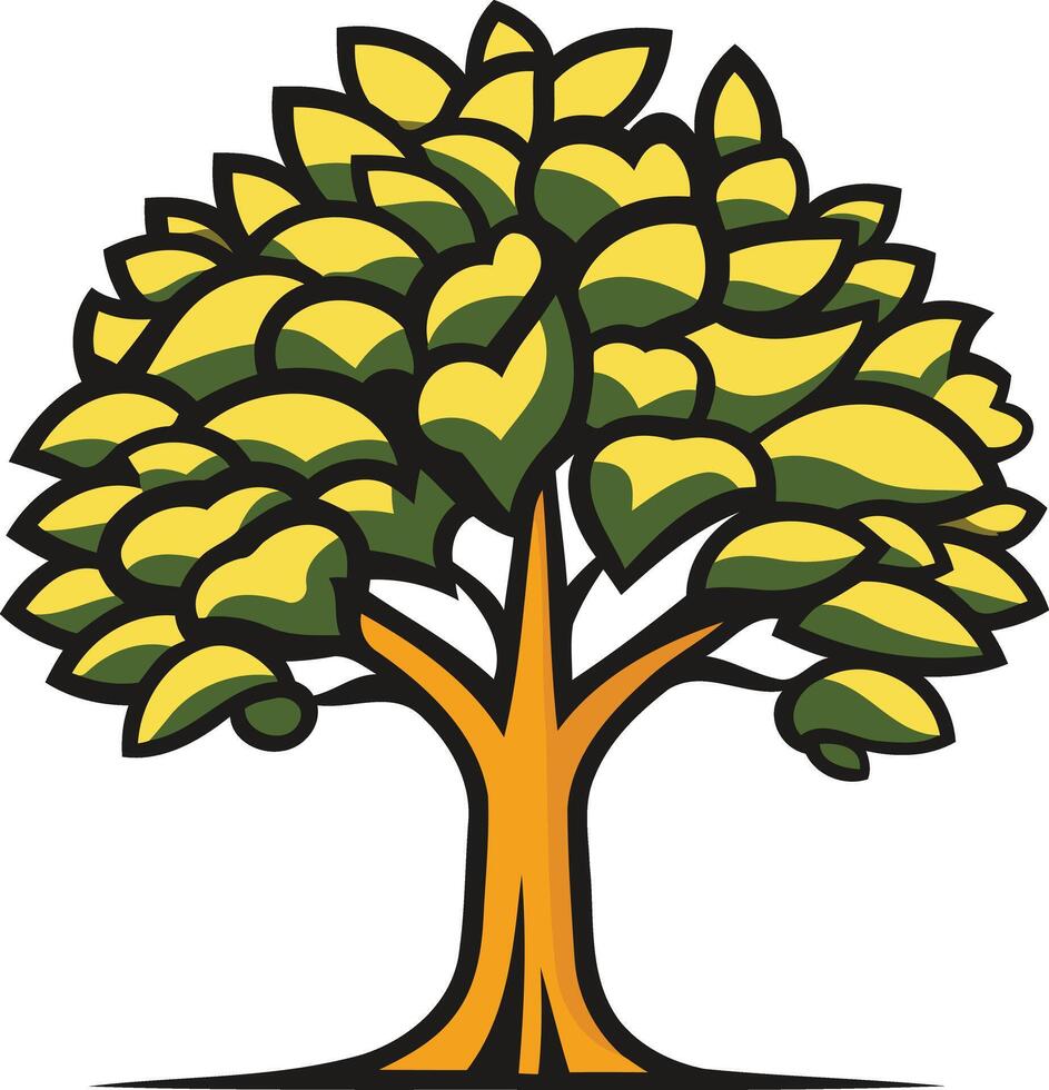 A stylized cartoon tree with green and yellow leaves, perfect for environmental, nature, or growth-related branding vector