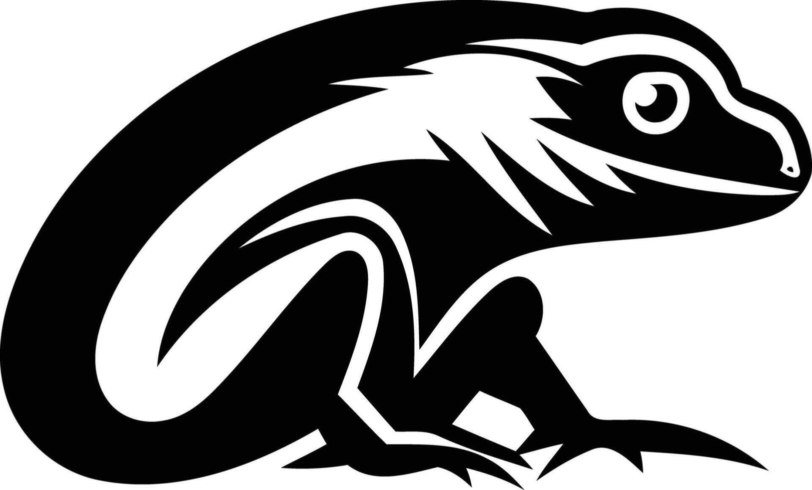 Bold black and white illustration of a lizard in a dynamic pose, perfect for logos, branding, and designs needing a powerful animal image vector