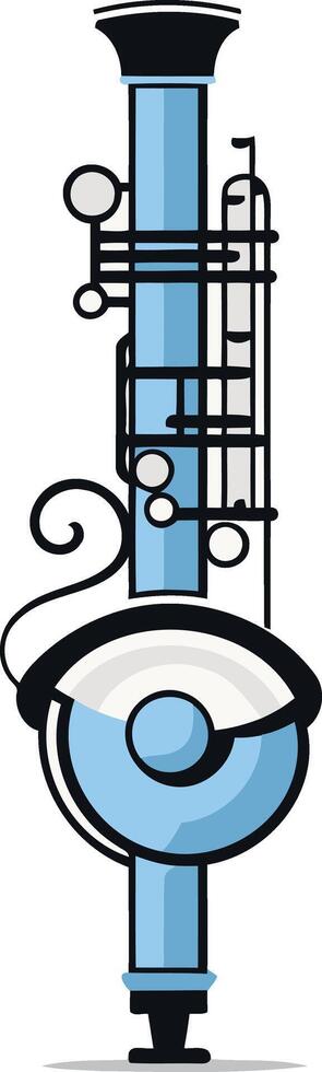 A whimsical illustration of a blue clarinet with a stylized bell, perfect for music education, band posters, or quirky design projects vector
