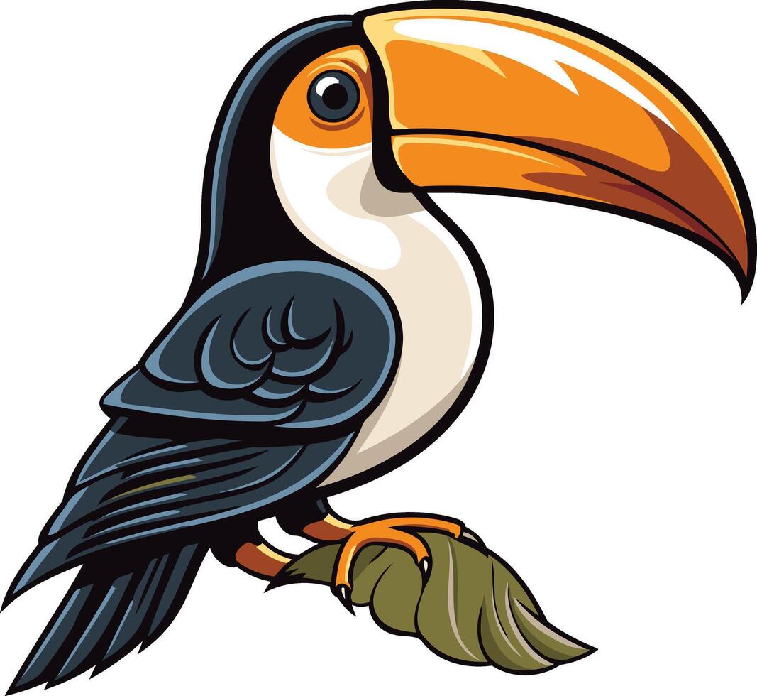 Toucan with Large Beak Perched on a Leaf vector