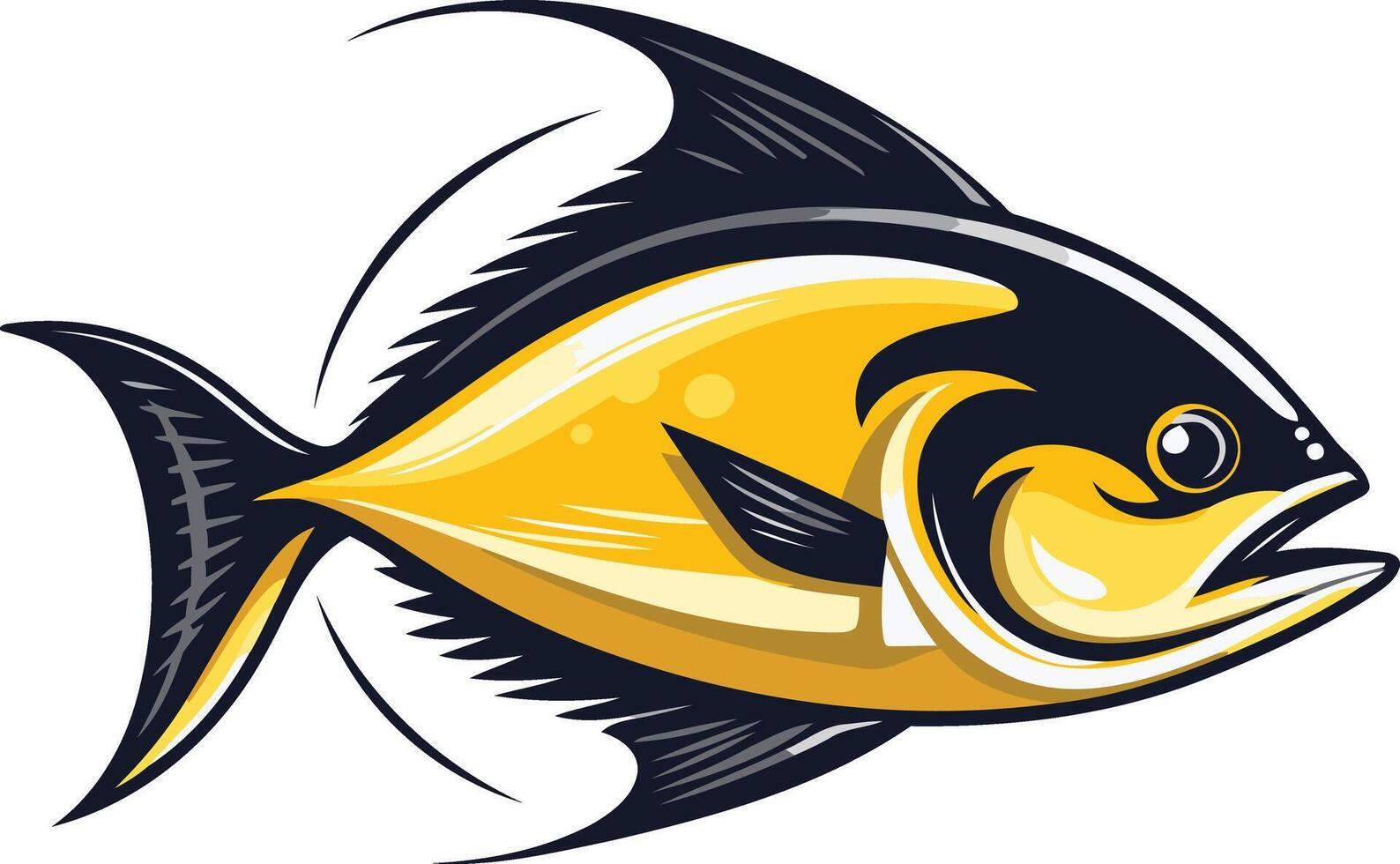 A stylized illustration of a yellow and black fish with a dynamic pose, perfect for logos, branding, and marine-themed designs vector