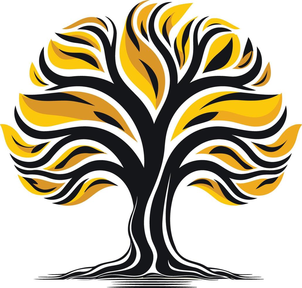 Stylized Tree with Golden Leaves vector