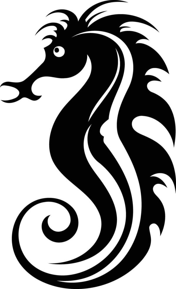 A stylized, black and white illustration of a seahorse, perfect for tattoos, branding, or design projects vector
