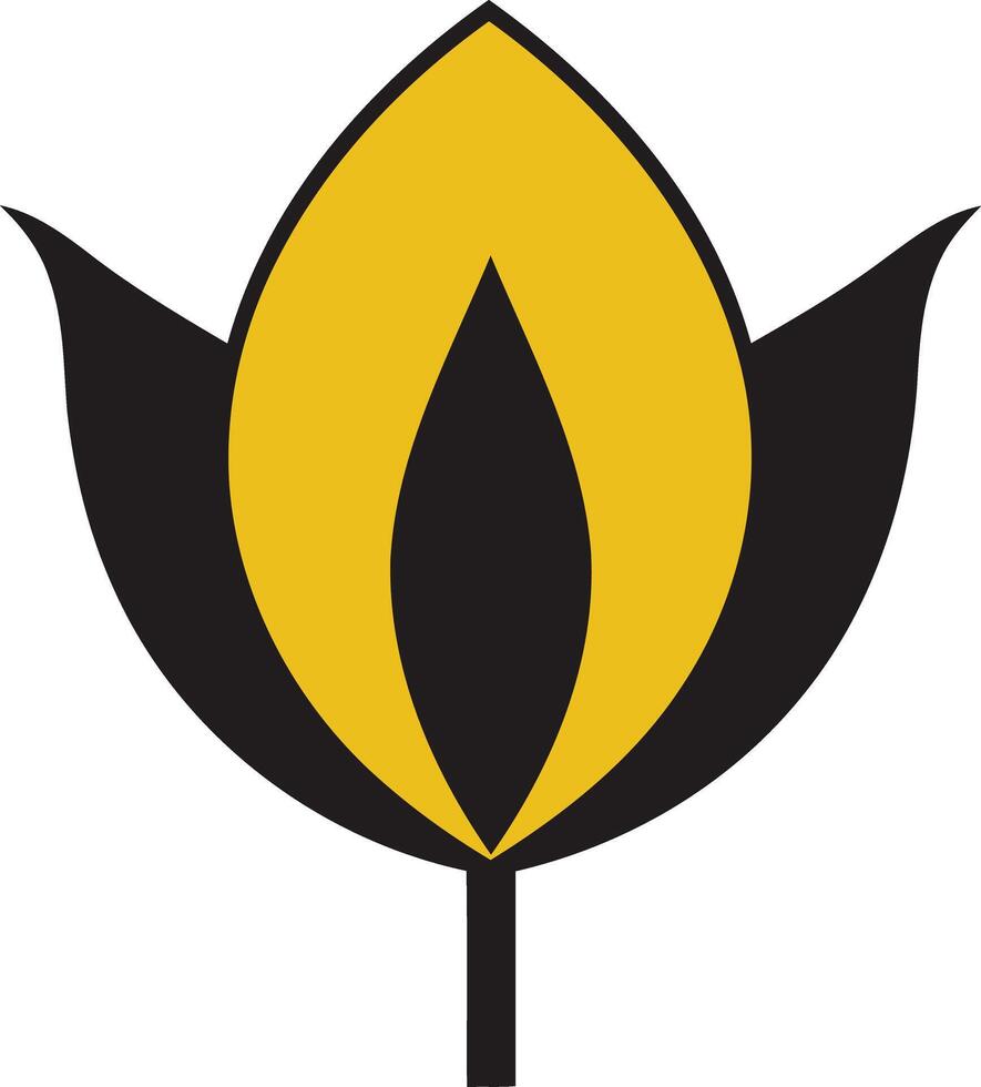 A minimalist, stylized tulip logo in black and yellow vector