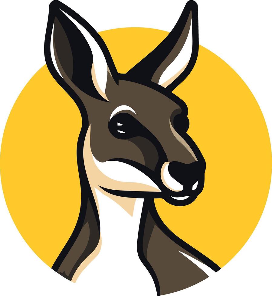 A bold and modern logo featuring a stylized kangaroo head against a bright yellow circle vector