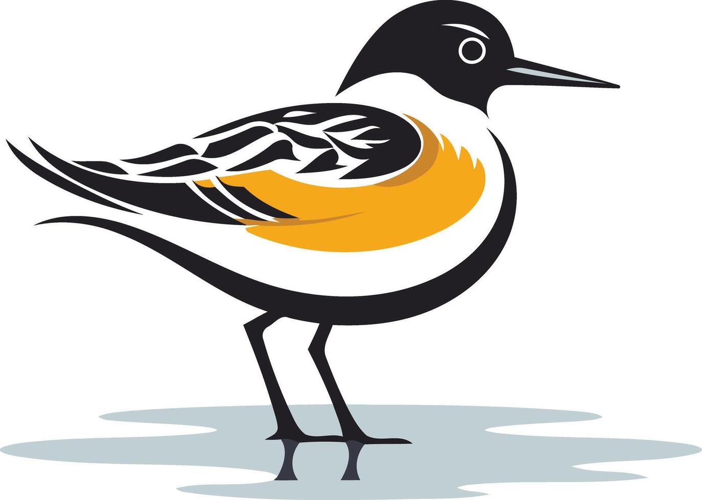 Stylized illustration of a shorebird standing on a beach, perfect for nature themed designs, eco friendly brands, and conservation projects vector