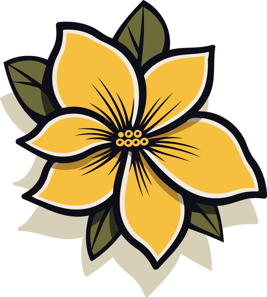 Yellow Flower Illustration with Green Leaves vector