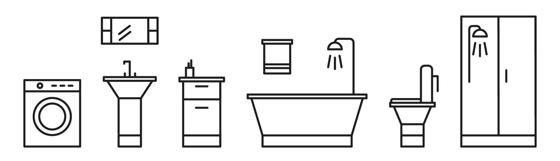 Outline Icons of Bathroom and Laundry Items vector