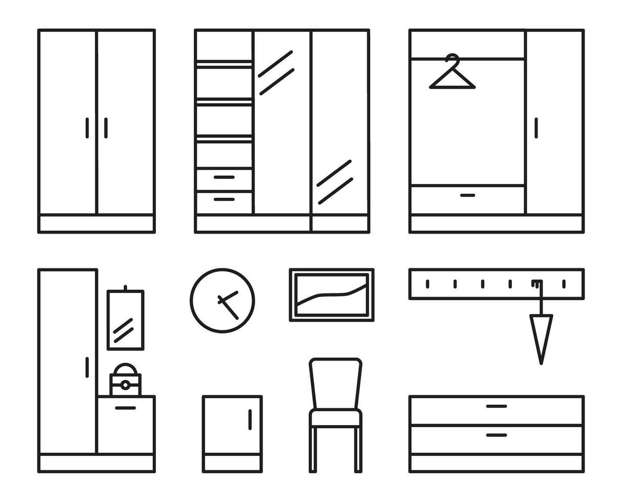 Outline Icons of Modern Furniture and Decor vector