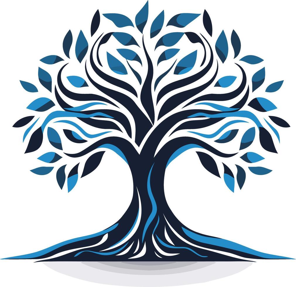 Abstract tree logo design with intricate branches and roots, symbolizing growth, strength, and connection vector