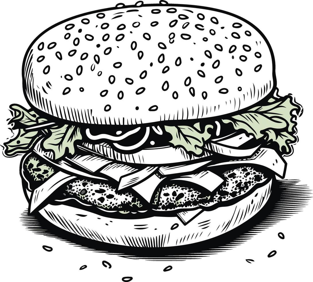 Engraved Illustration of a Juicy Burger vector