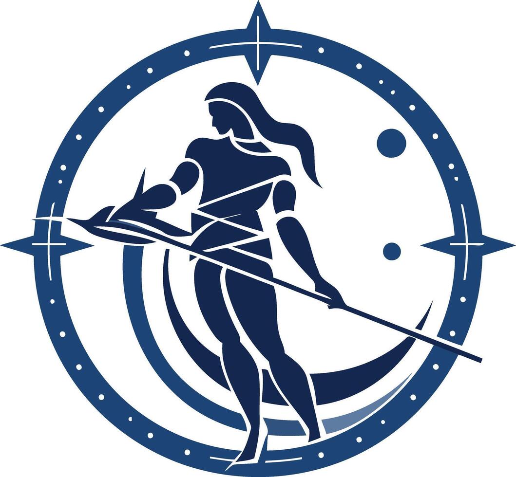 Warrior Woman in a Circular Compass Design vector