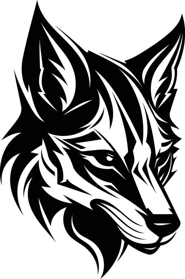 Black and white illustration of a fierce wolf head, perfect for tattoo designs, branding, or apparel vector