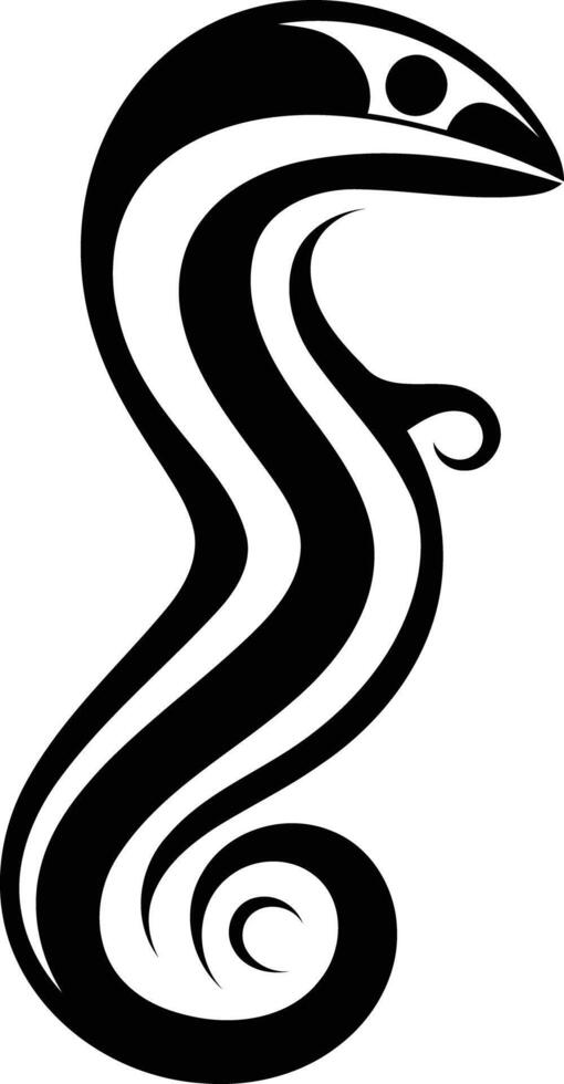 Abstract black and white tattoo design of a stylized snake with a spiral tail vector