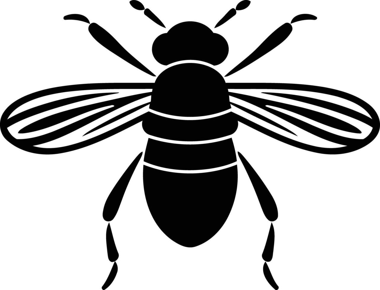 Simple black and white illustration of a bee, perfect for logos, icons, and branding materials vector