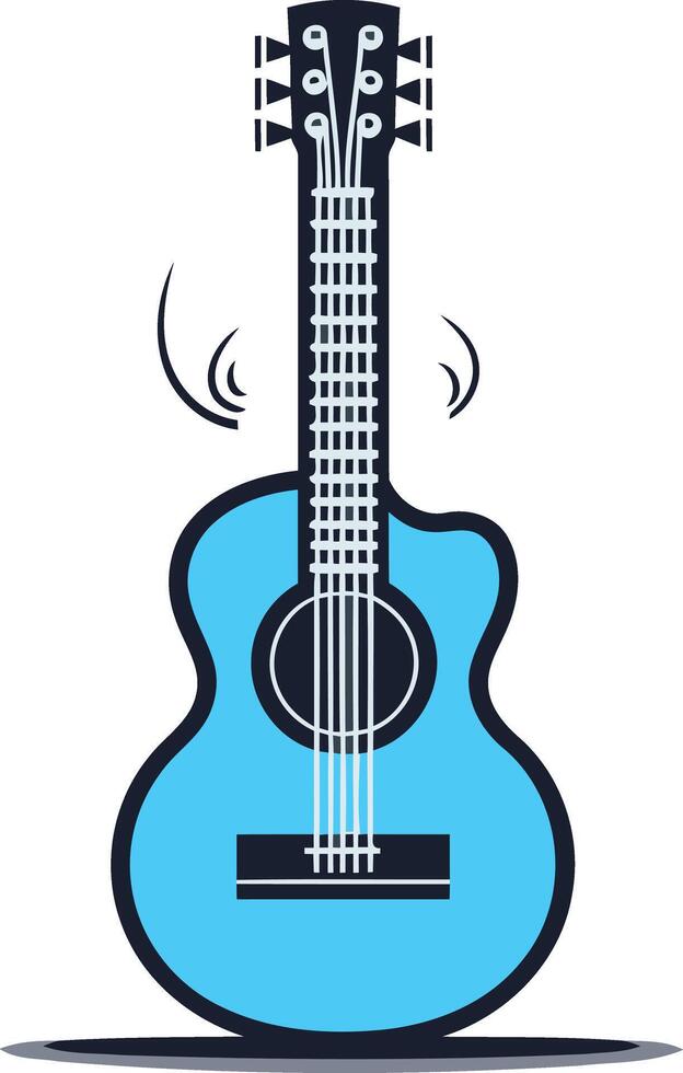 A simple, yet stylish illustration of a blue acoustic guitar with sound waves emanating from it vector