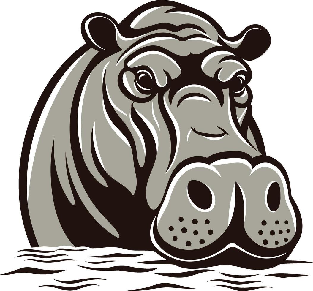 A powerful and striking illustration of a hippopotamus emerging from the water vector