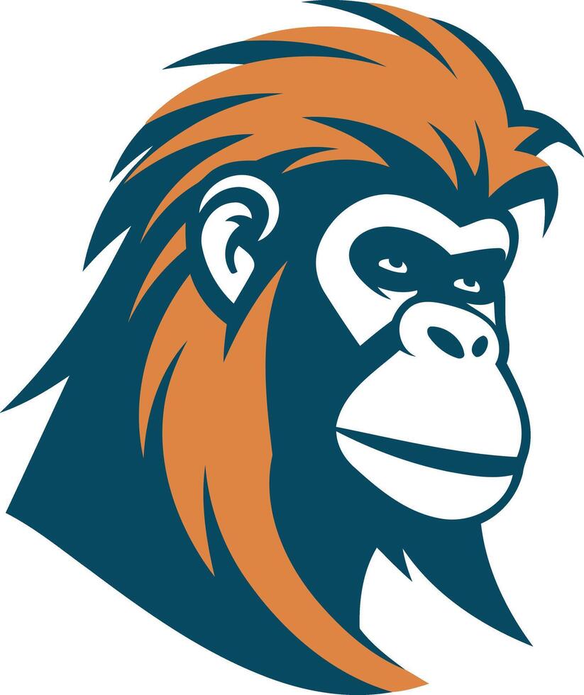 A bold, stylized illustration of an orangutan's face, perfect for logos, branding, and apparel designs vector
