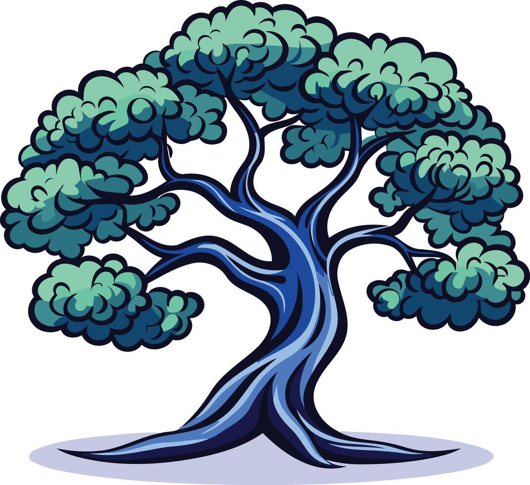 A stylized, cartoon-like illustration of a large, strong tree with a blue trunk and green leaves, symbolizing growth, resilience, and connection to nature vector