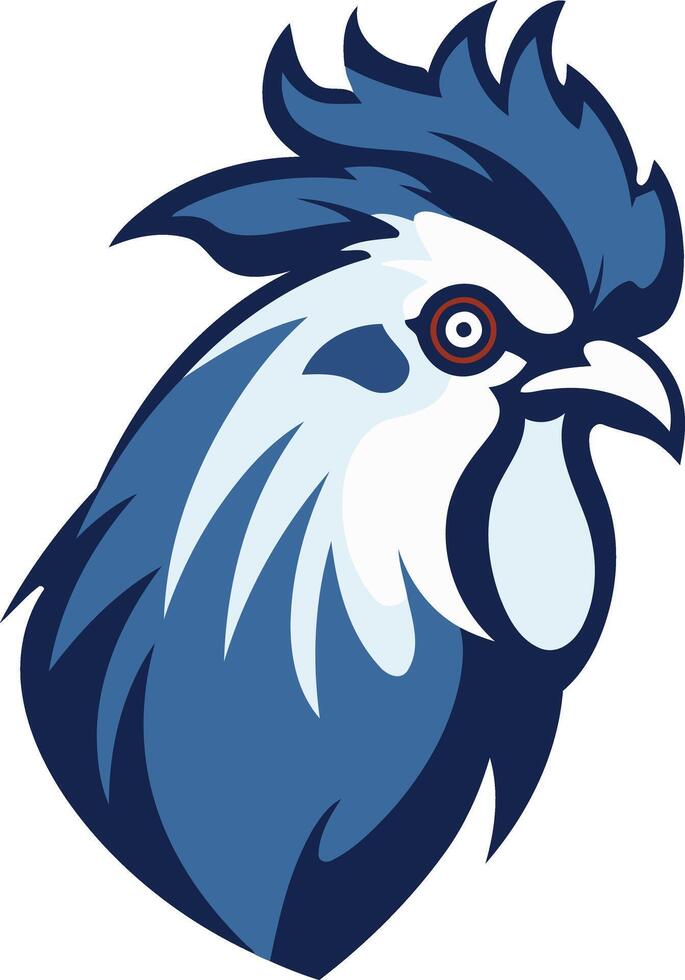 A bold and vibrant blue rooster head logo, perfect for a sports team, farm-related business, or brand seeking a strong, confident image vector