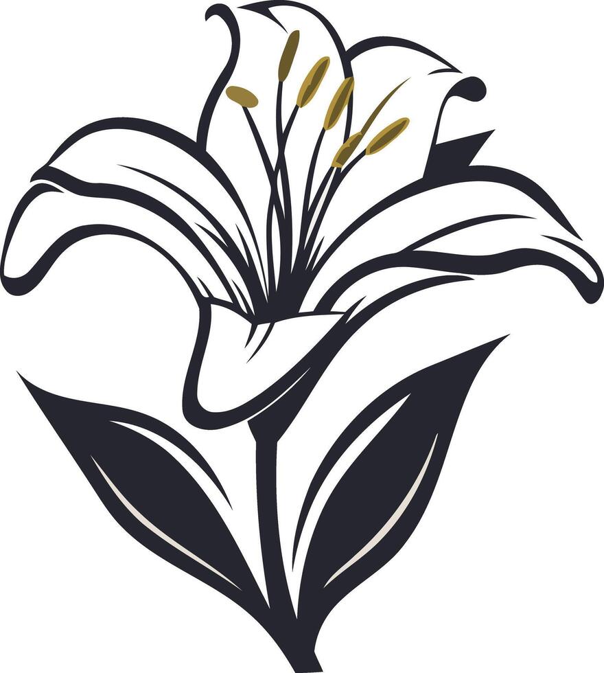 Simple Black and White Lily Illustration vector
