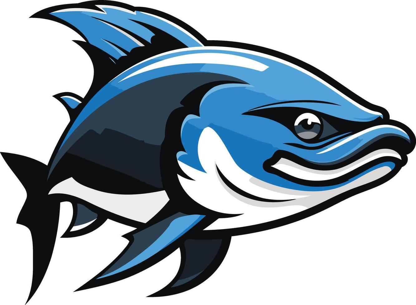Blue Fish Mascot with Black and White Accents vector