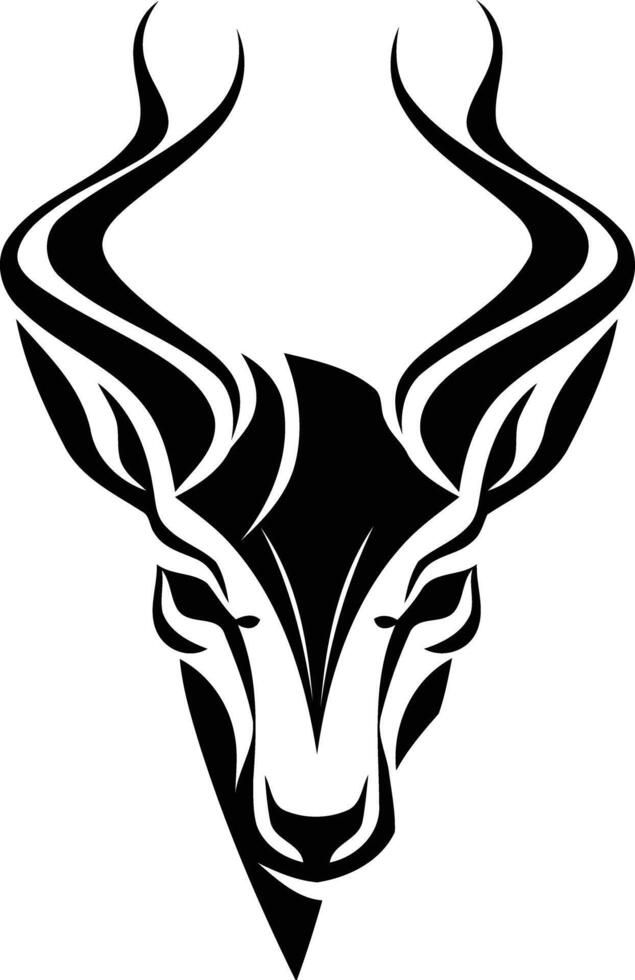 A bold, black and white illustration of a stylized antelope head vector
