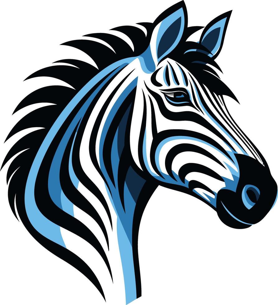 A striking illustration of a zebra's head, featuring bold black and blue stripes for a modern, impactful design vector