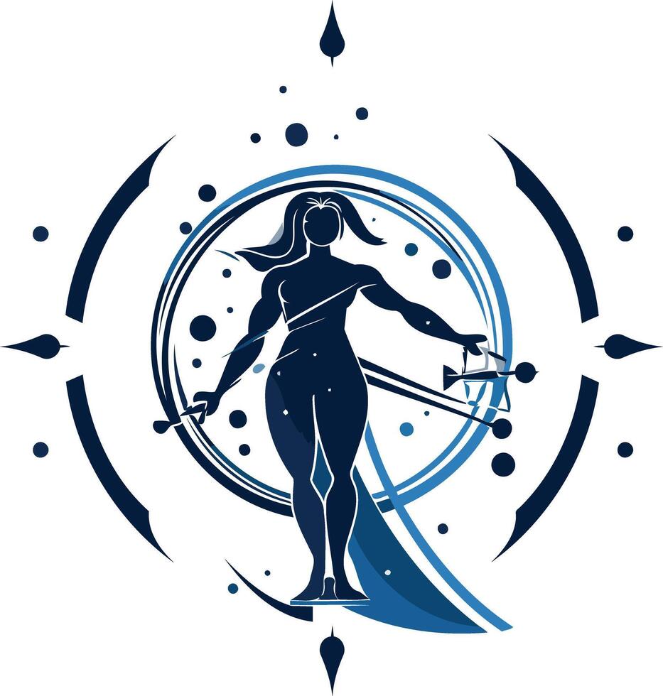 A powerful and symbolic logo featuring a female figure holding scales and a sword, representing justice, strength, and balance vector