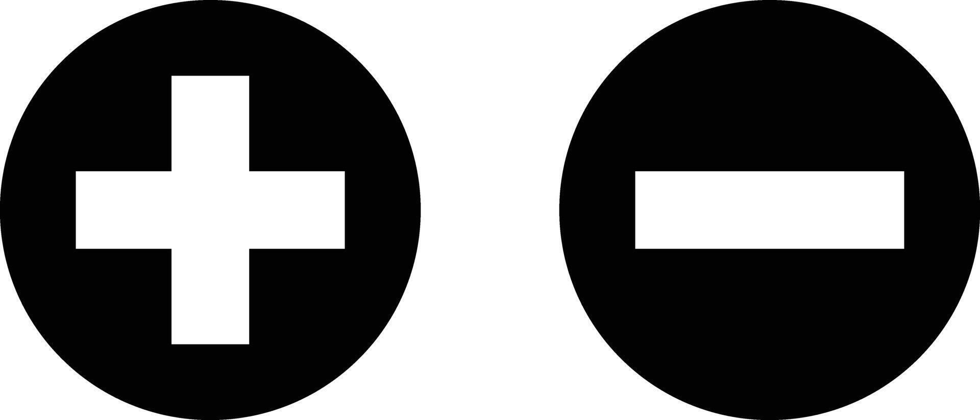 Plus and minus icons in flat design isolated on white background . Positive and negative icons . illustration vector