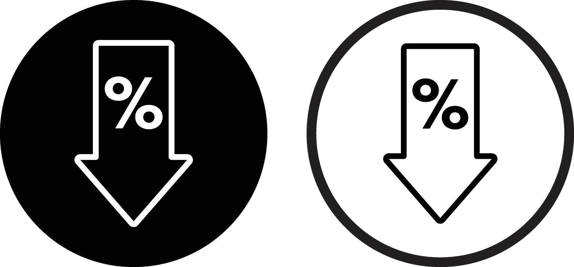 Percent down icon set in two styles . Discount icon . Percent arrow down icon vector
