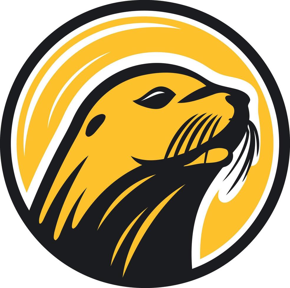 A bold and graphic logo featuring the head of a seal in a circular design vector