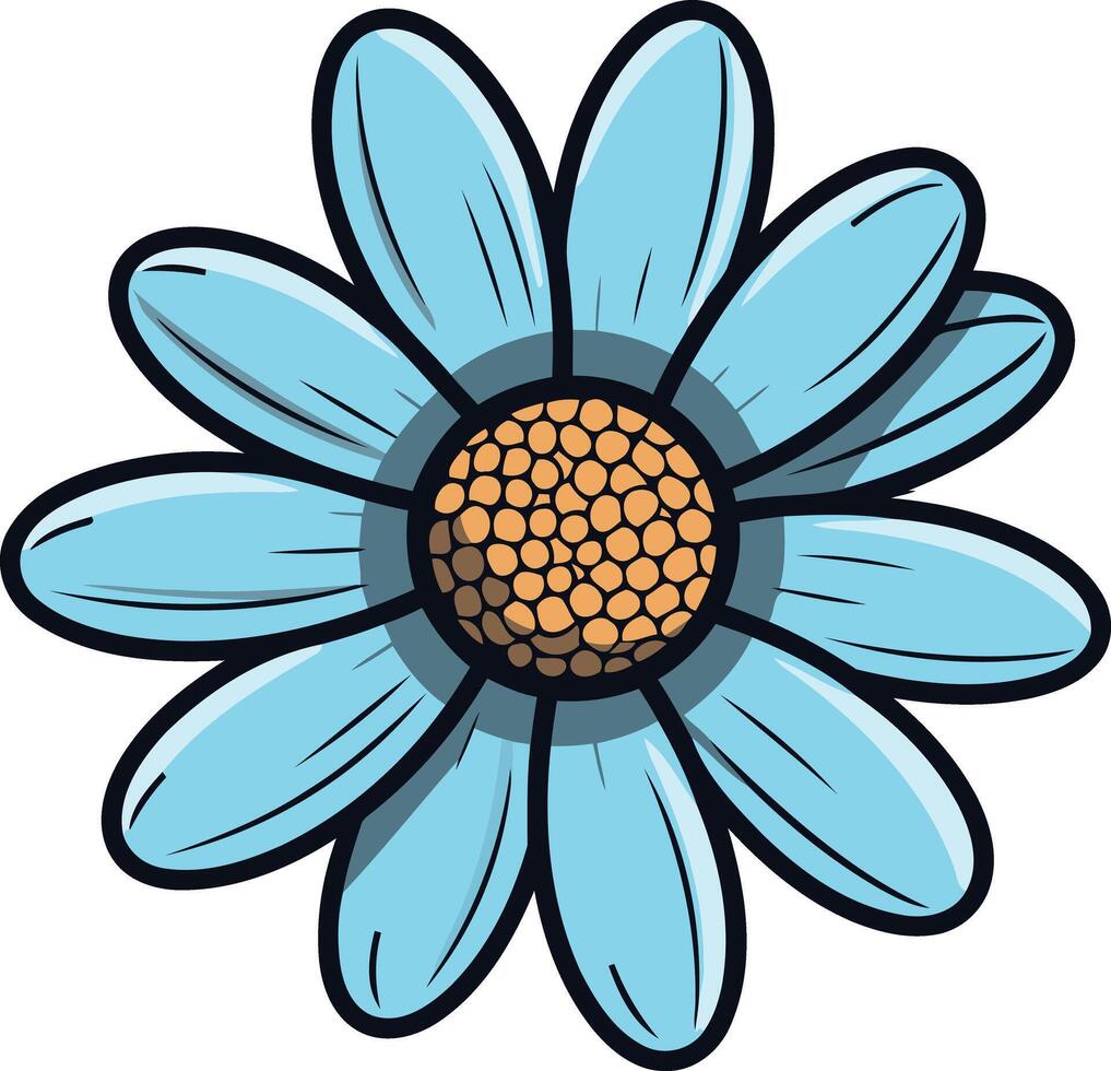 A cheerful, cartoon-style blue daisy with a yellow center vector
