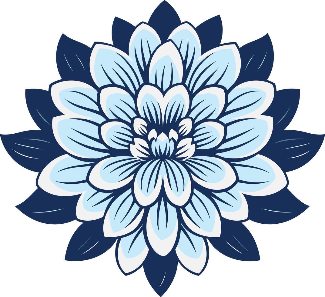 A stylized blue flower with a white center and dark blue leaves vector