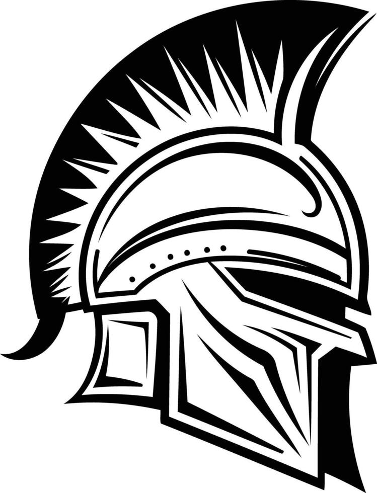 Black and white illustration of a spartan helmet, perfect for tattoos, logos, or branding vector