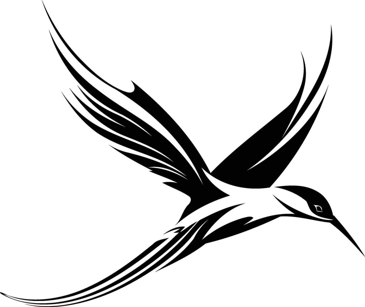 Stylized black and white hummingbird silhouette, perfect for tattoos, logos, or design projects vector