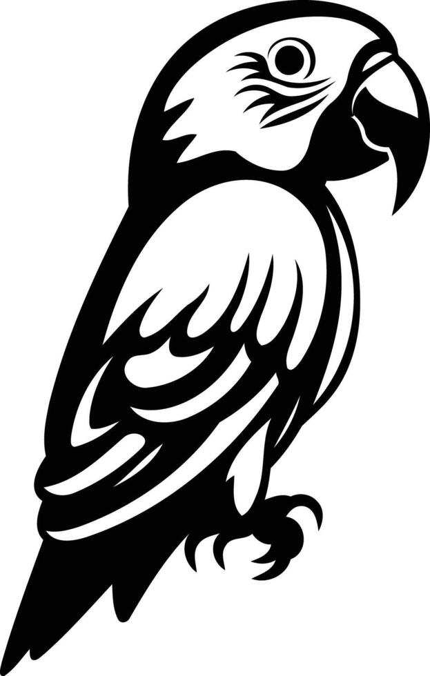 A bold black and white illustration of a parrot, ideal for tattoos, logos, and design projects vector