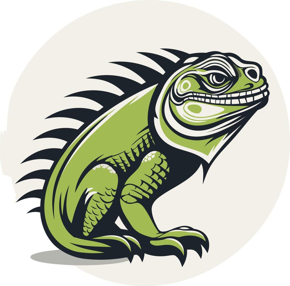 Green Iguana with Spiky Back and Detailed Scales vector