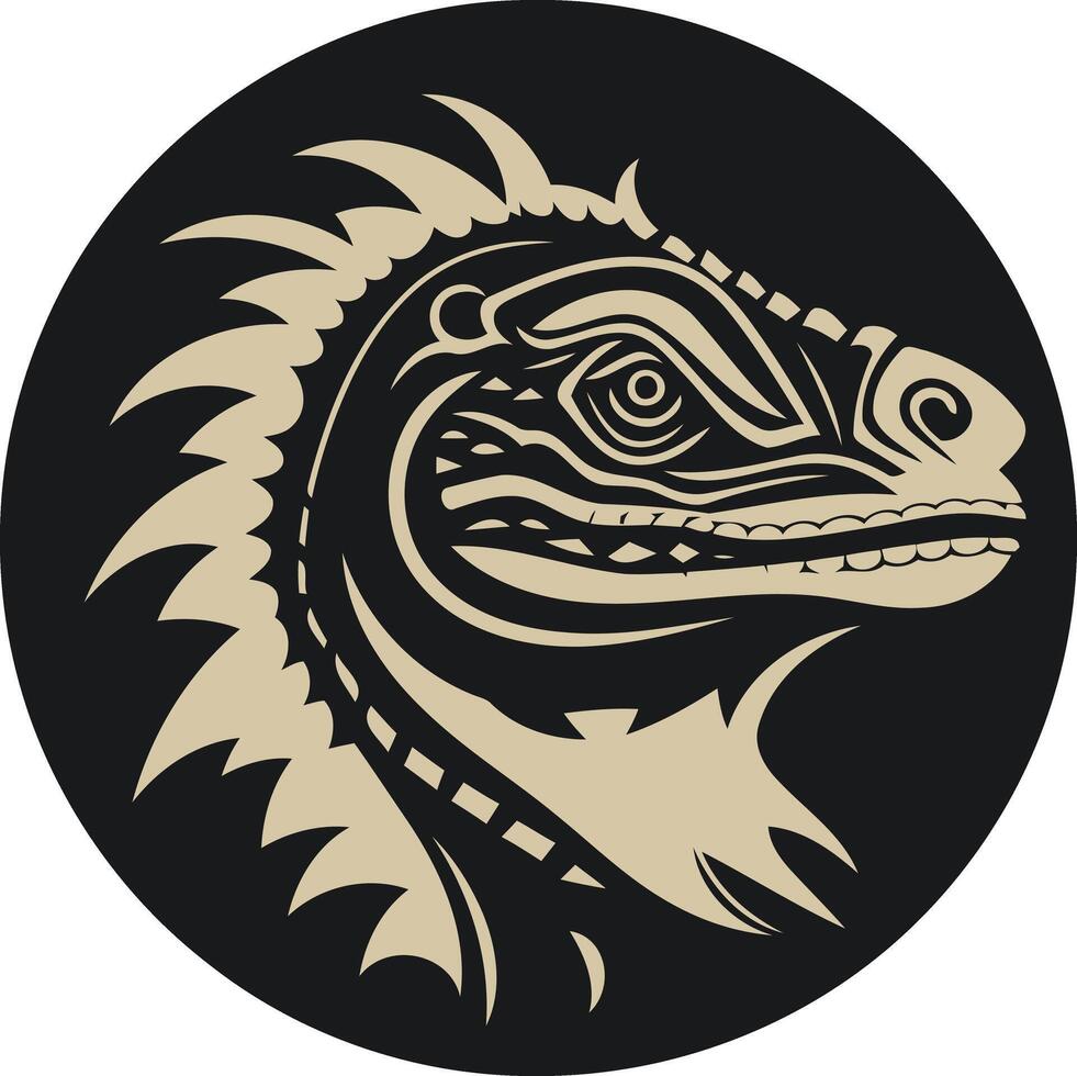 Stylized Lizard Head in Black and Beige vector